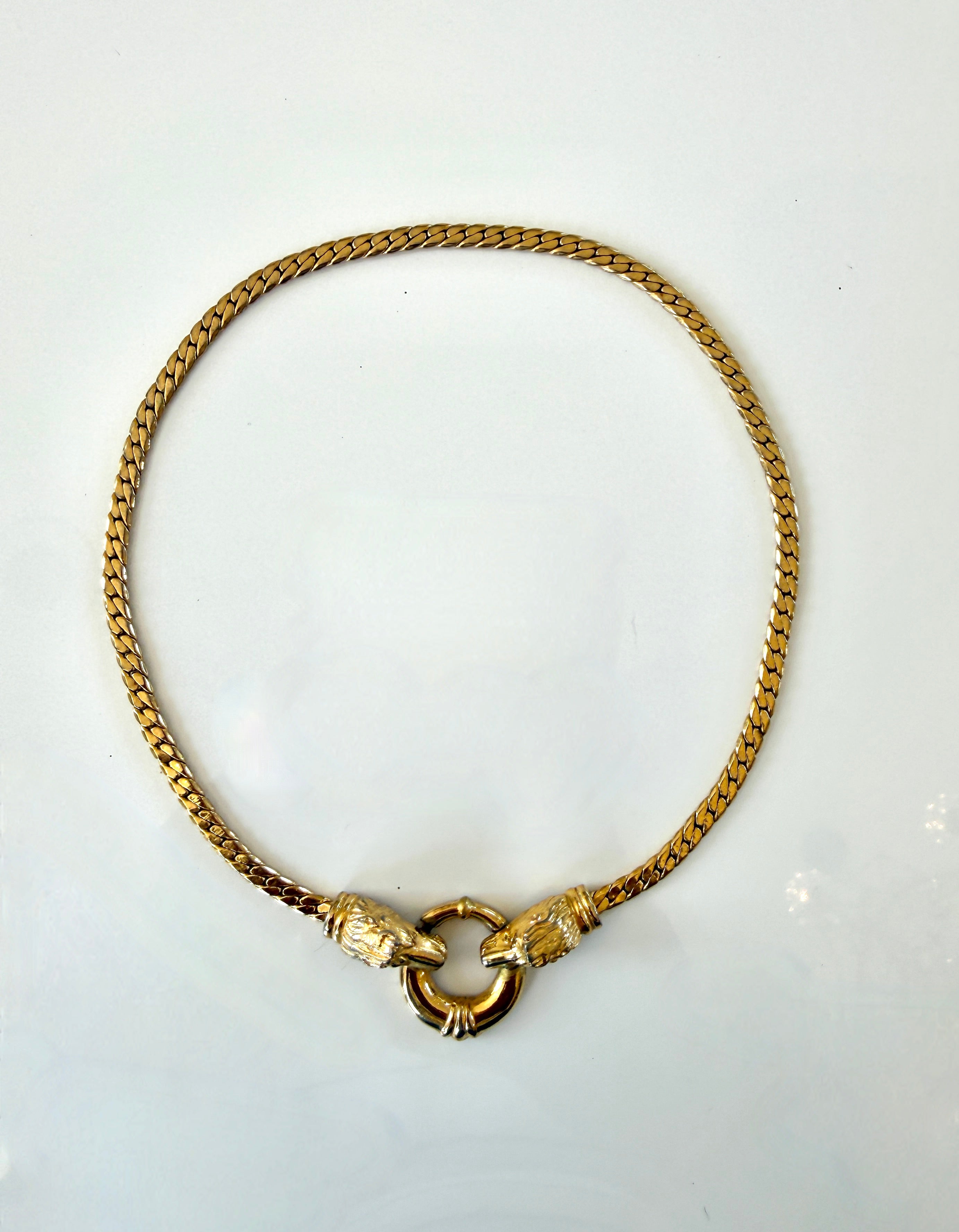 Vintage Gold plated Choker Necklace with Dual Animal Clasp