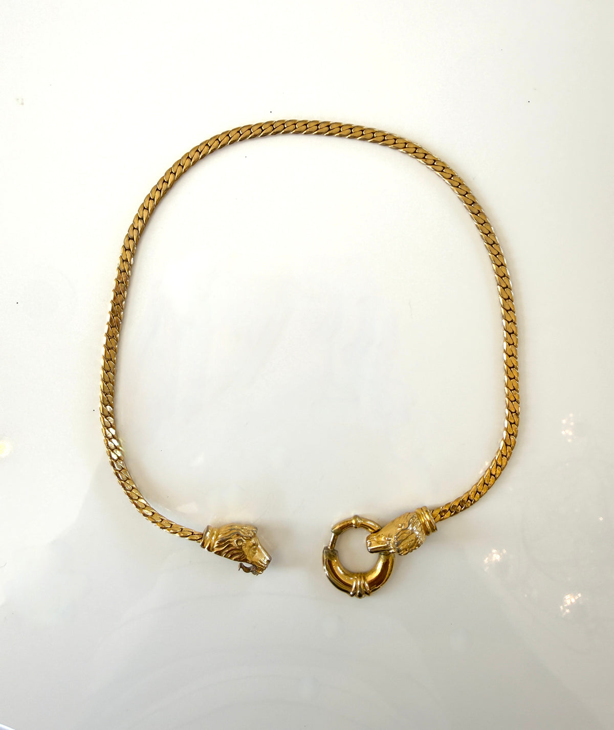 Vintage Gold plated Choker Necklace with Dual Animal Clasp
