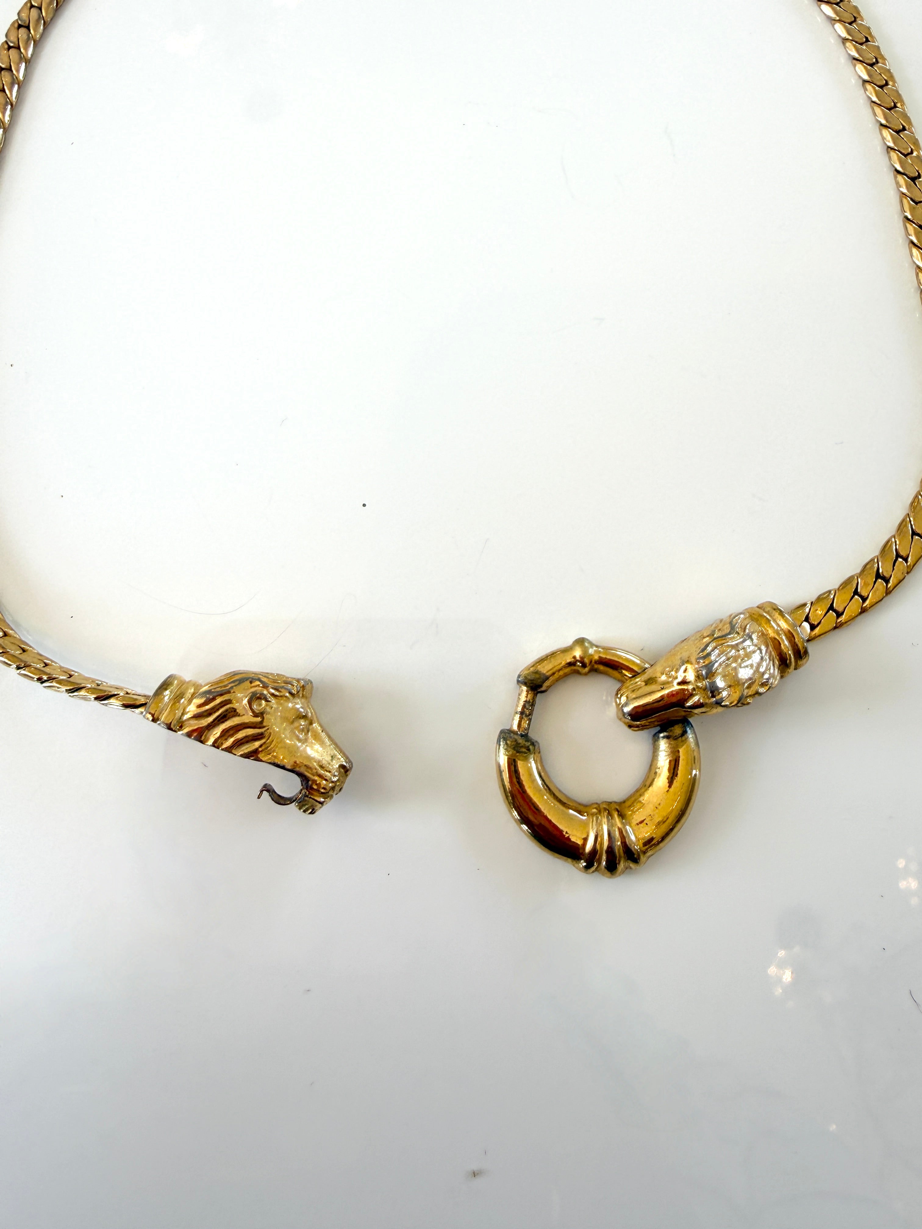 Vintage Gold plated Choker Necklace with Dual Animal Clasp