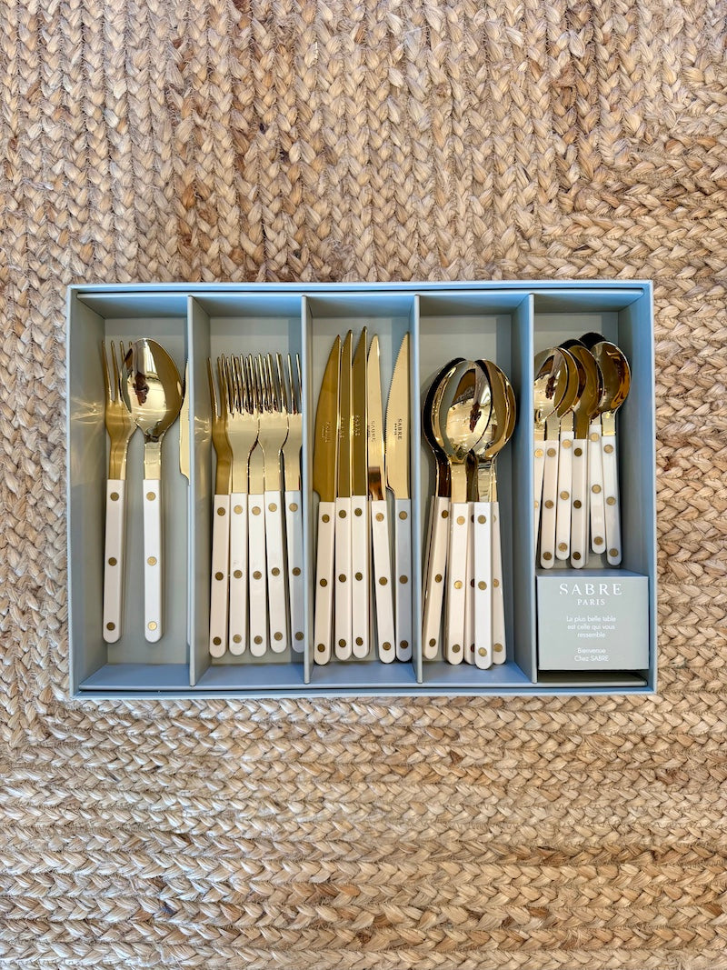 Sabre French Cutlery Set of 24 Pieces, Bistro Gold Solid, Ivory