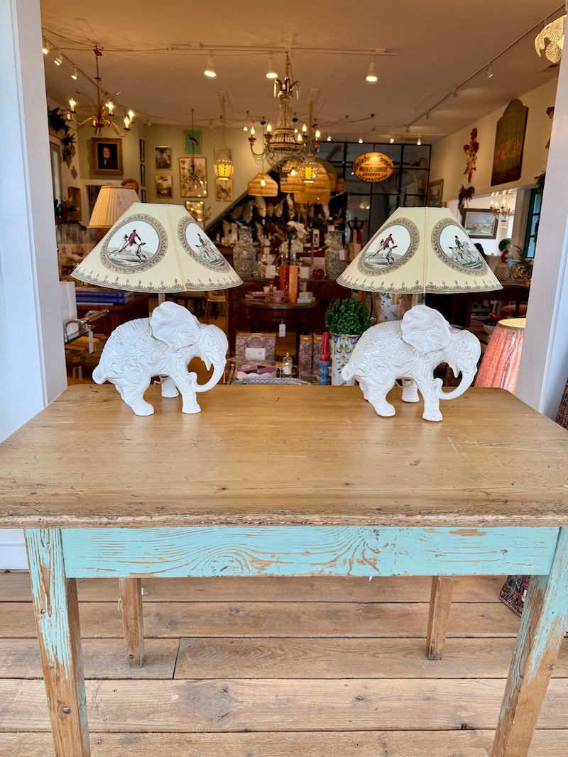Pair of 1970s French Ceramic Elephant Lamps