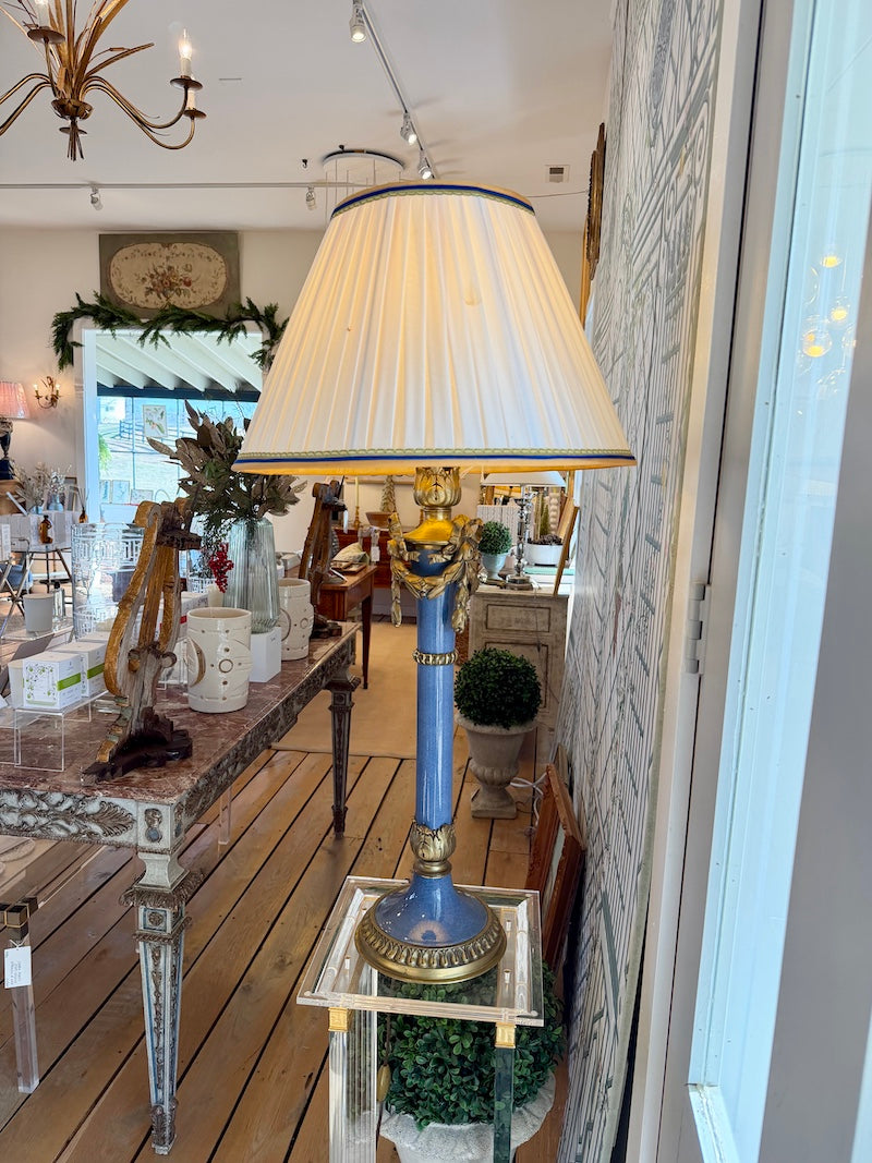 Antique French Blue Enamel Lamp