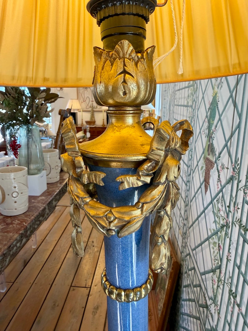 Antique French Blue Enamel Lamp