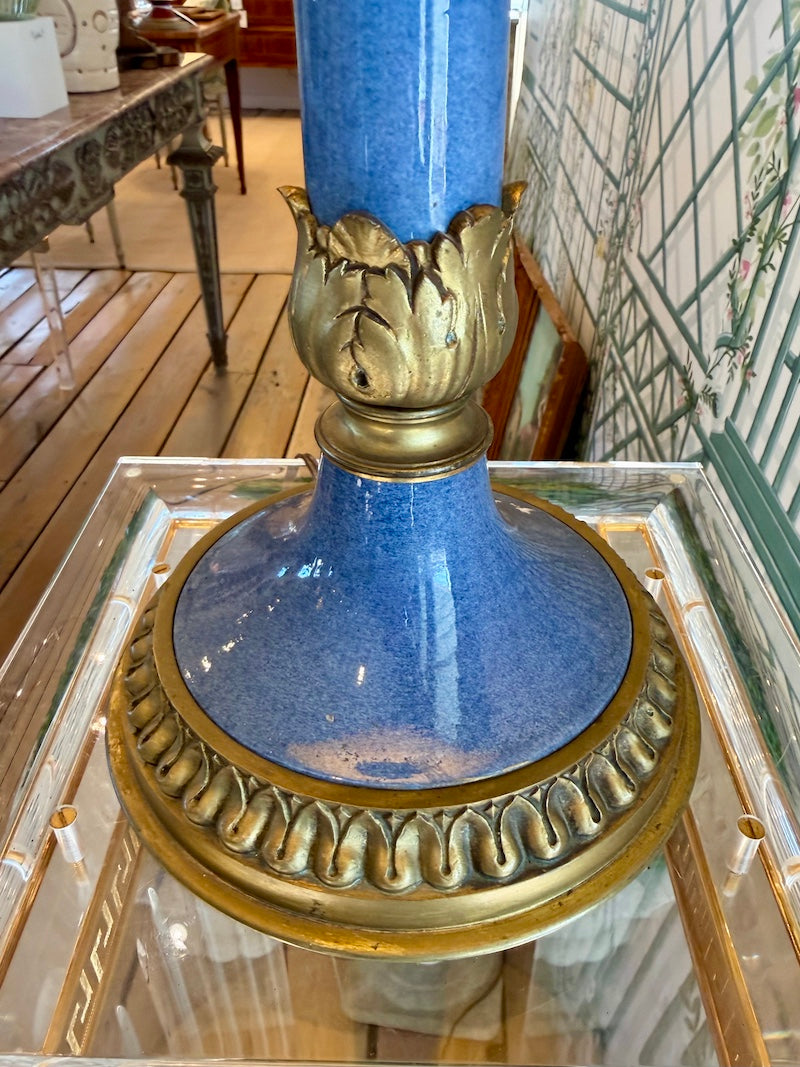 Antique French Blue Enamel Lamp