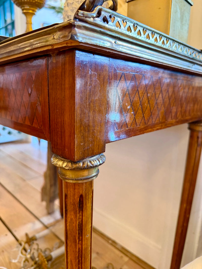 Antique French Table/Desk with Marquetry and Bronze Detail