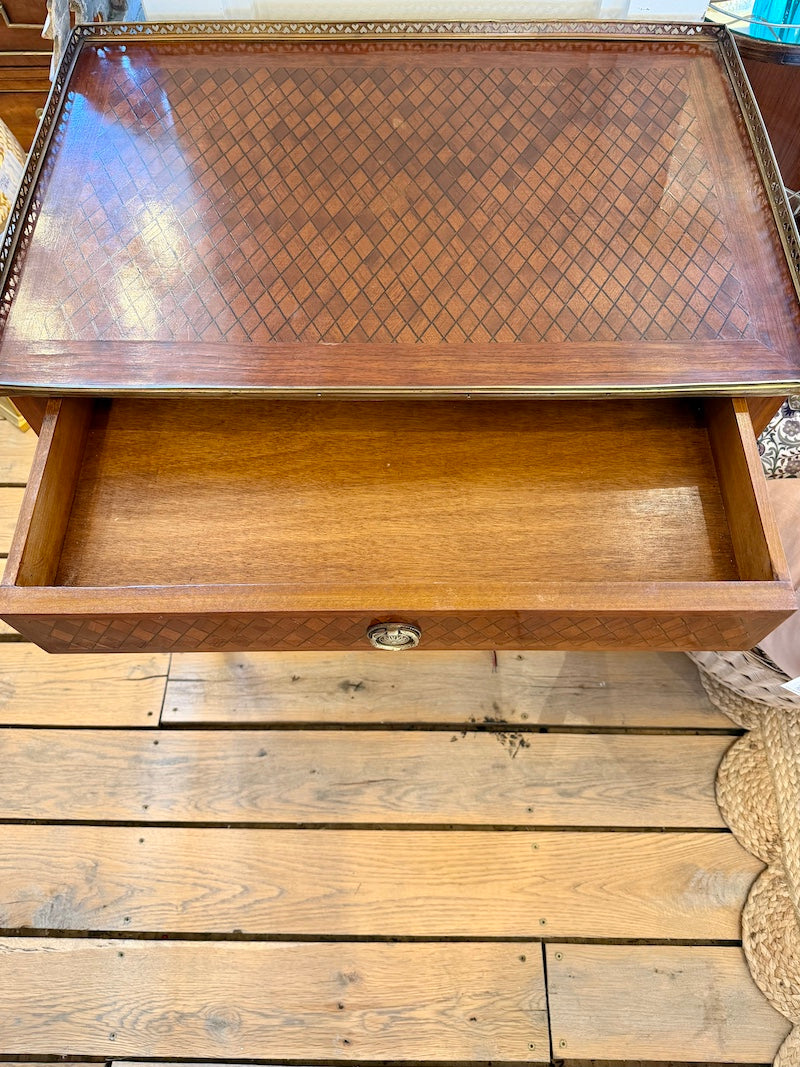 Antique French Table/Desk with Marquetry and Bronze Detail
