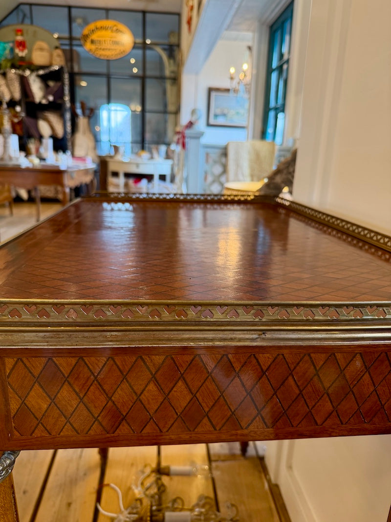 Antique French Table/Desk with Marquetry and Bronze Detail