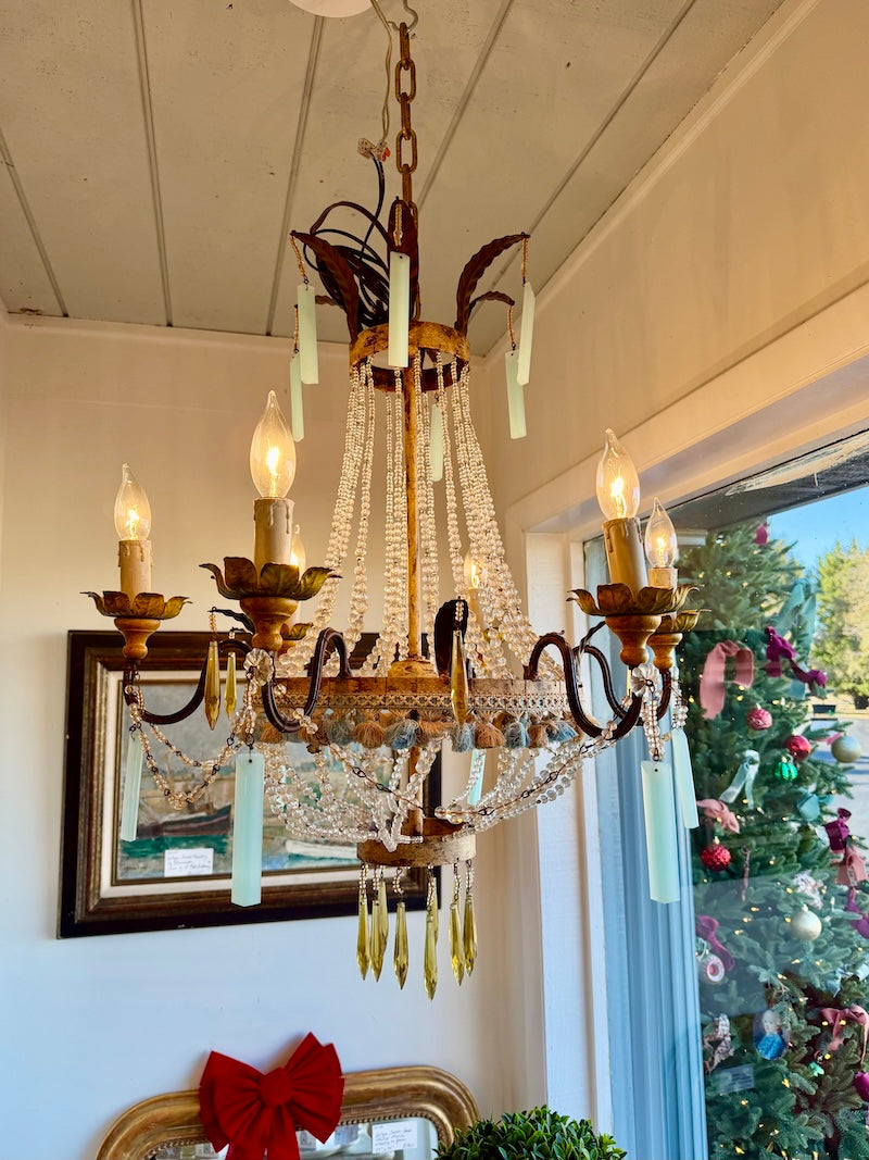 Antique Italian chandelier with Murano glass and tassels