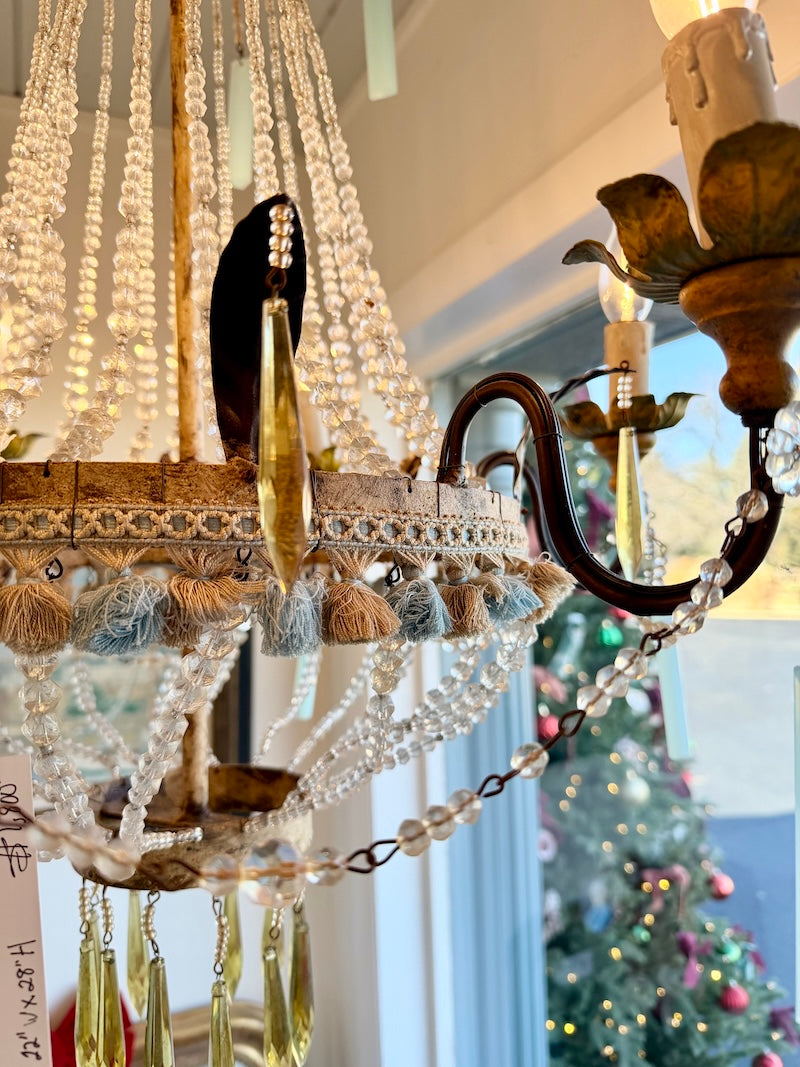 Antique Italian chandelier with Murano glass and tassels