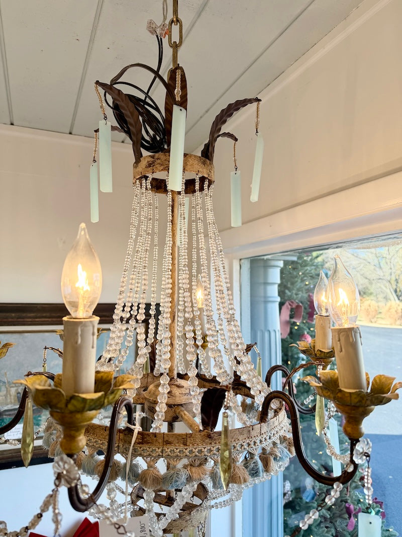 Antique Italian chandelier with Murano glass and tassels