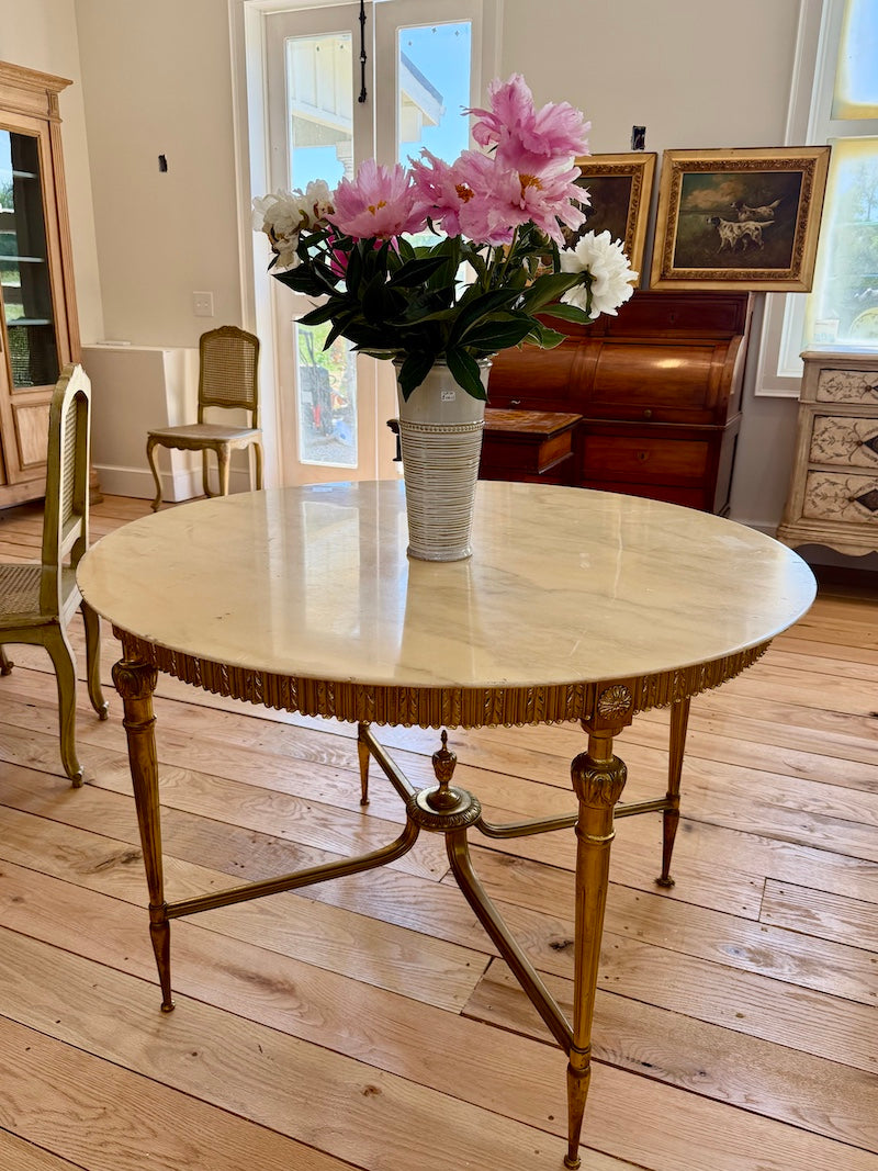 Italian Designer 1950s Bronze with Marble Top Table