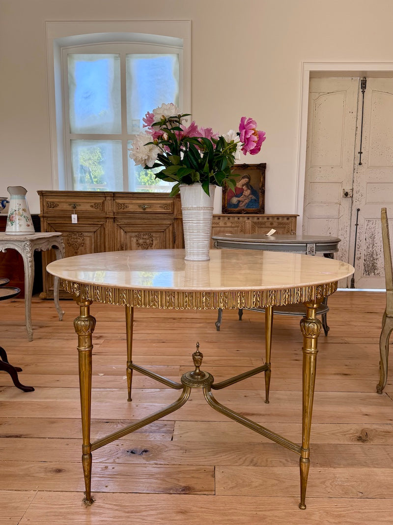 Italian Designer 1950s Bronze with Marble Top Table