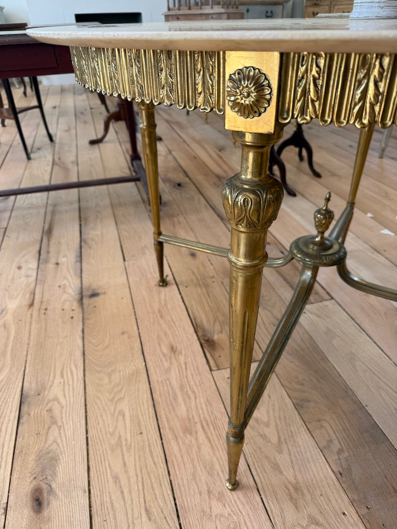 Italian Designer 1950s Bronze with Marble Top Table