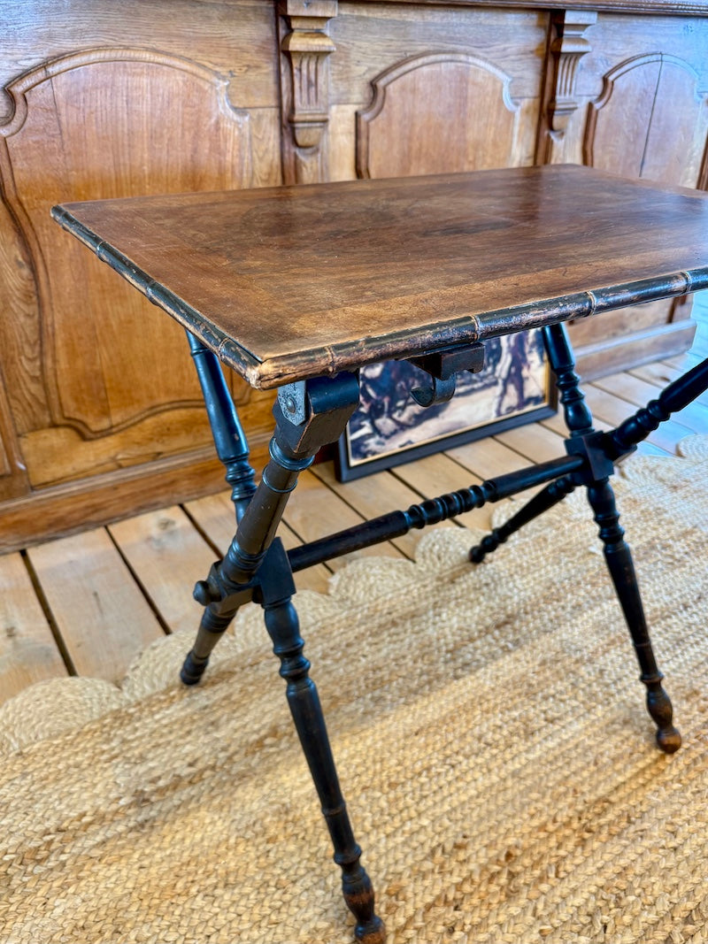 Antique French Folding Table with Bamboo Detail, C. 1930s