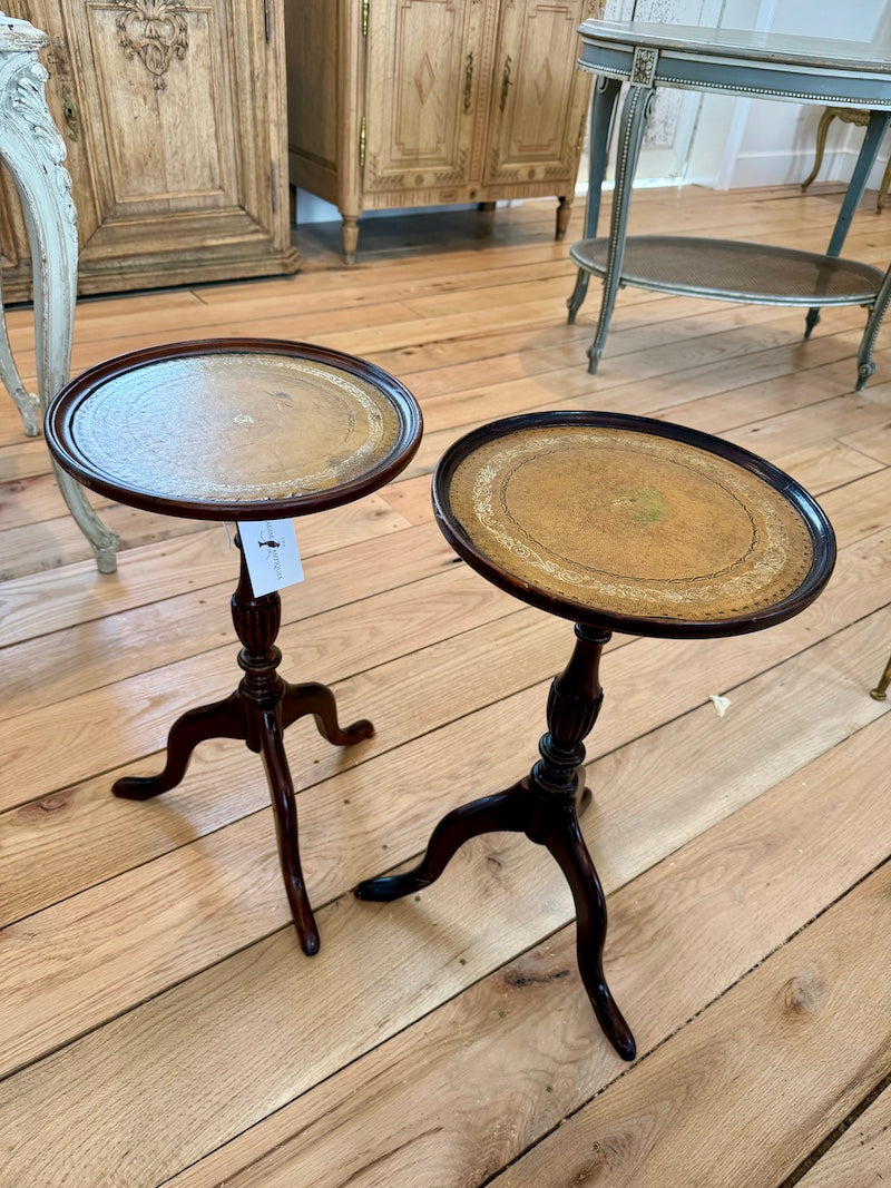Pair of French Side Tables with Leather Tops. Early 1900s