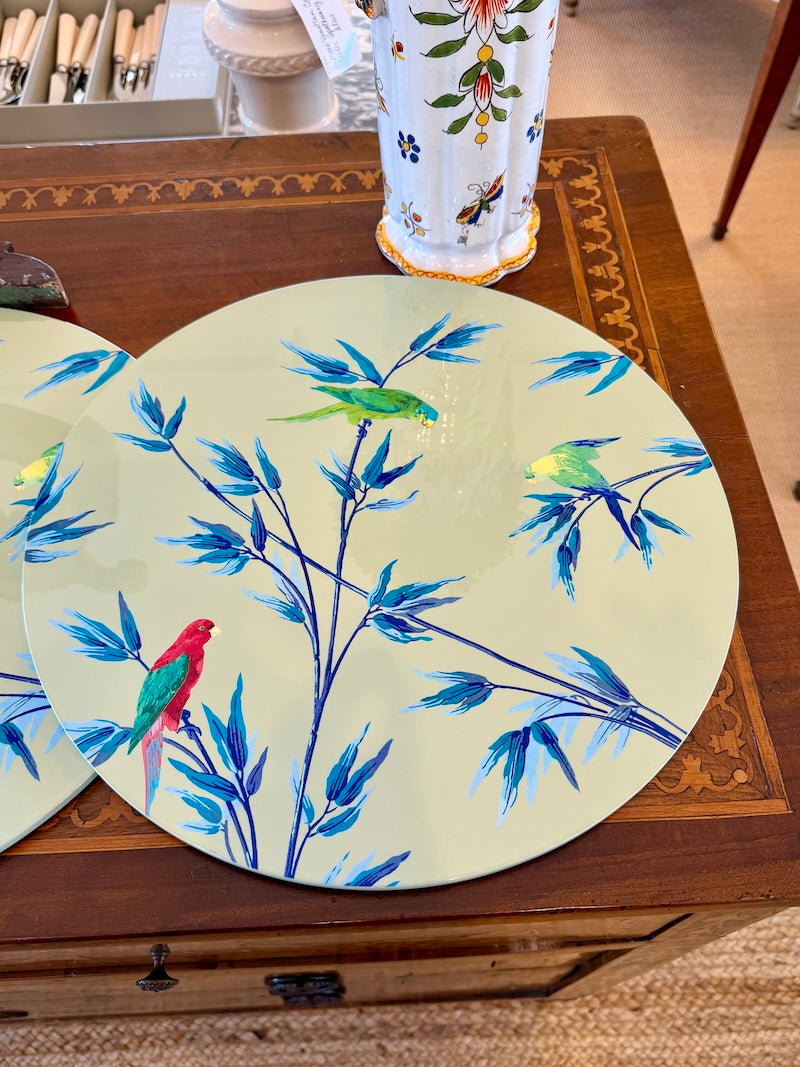 French "Parrot Garden" lacquered placemat
