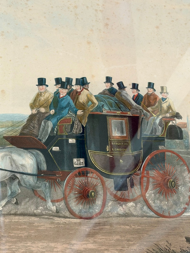Pair of English Prints: "The 'Age" Brighton Coach in 1852" and "The Brighton Day Mails, Passing over Hookwood Common"