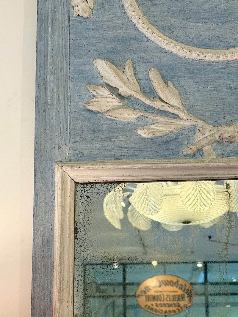 Antique French Trumeau, Louis XVI Blue Patina