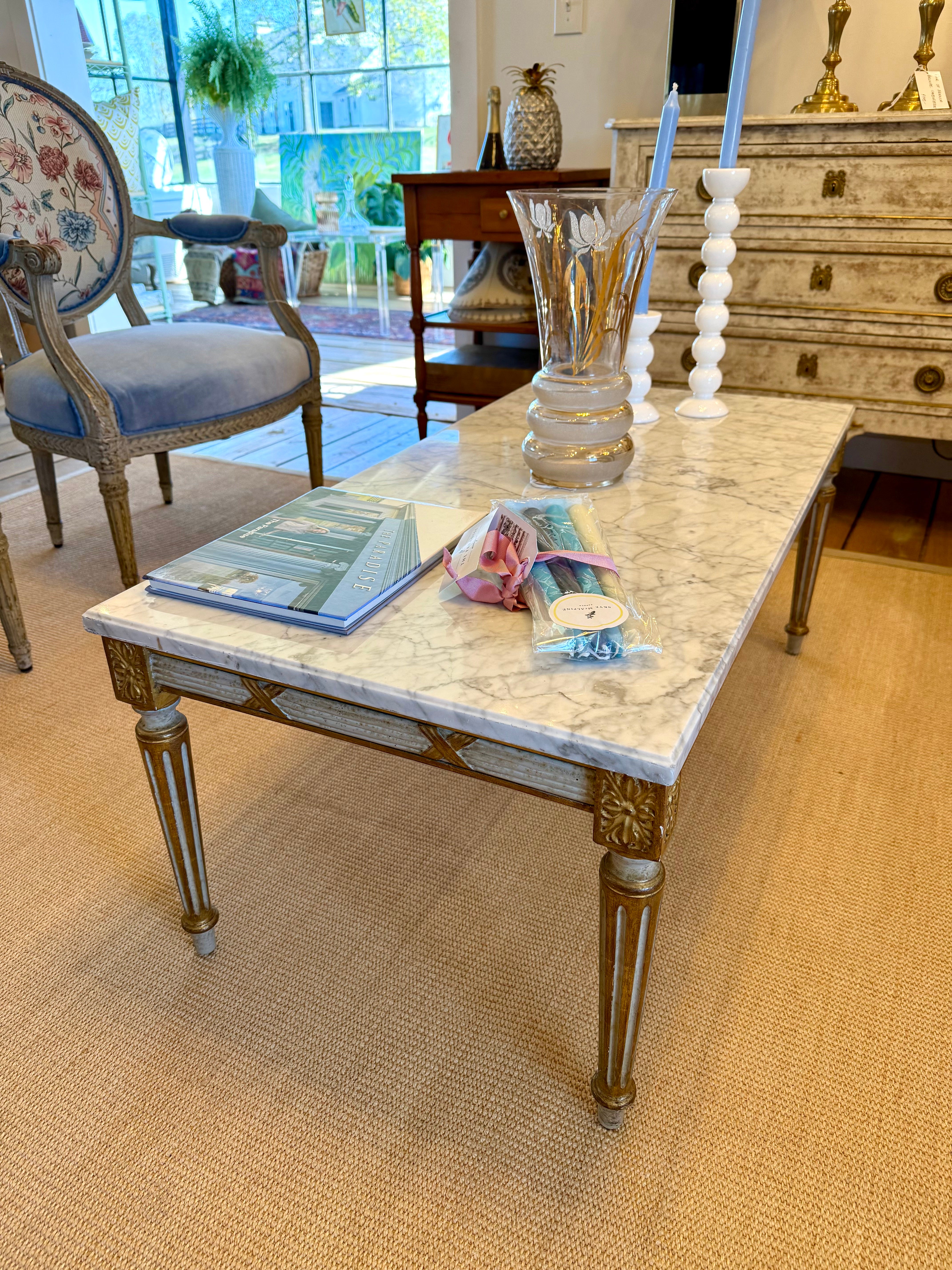 Antique French Coffee Table with Marble Top