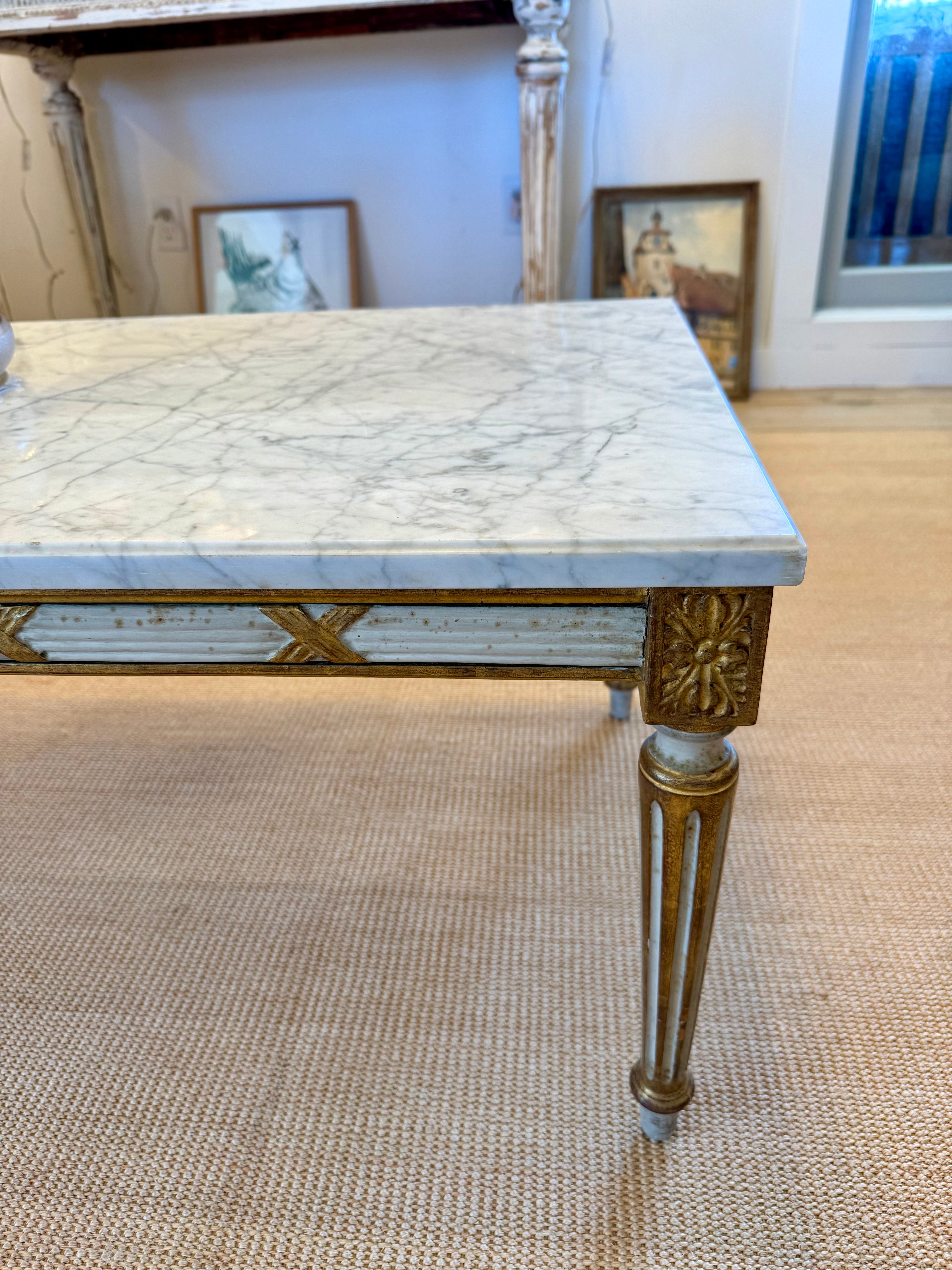 Antique French Coffee Table with Marble Top