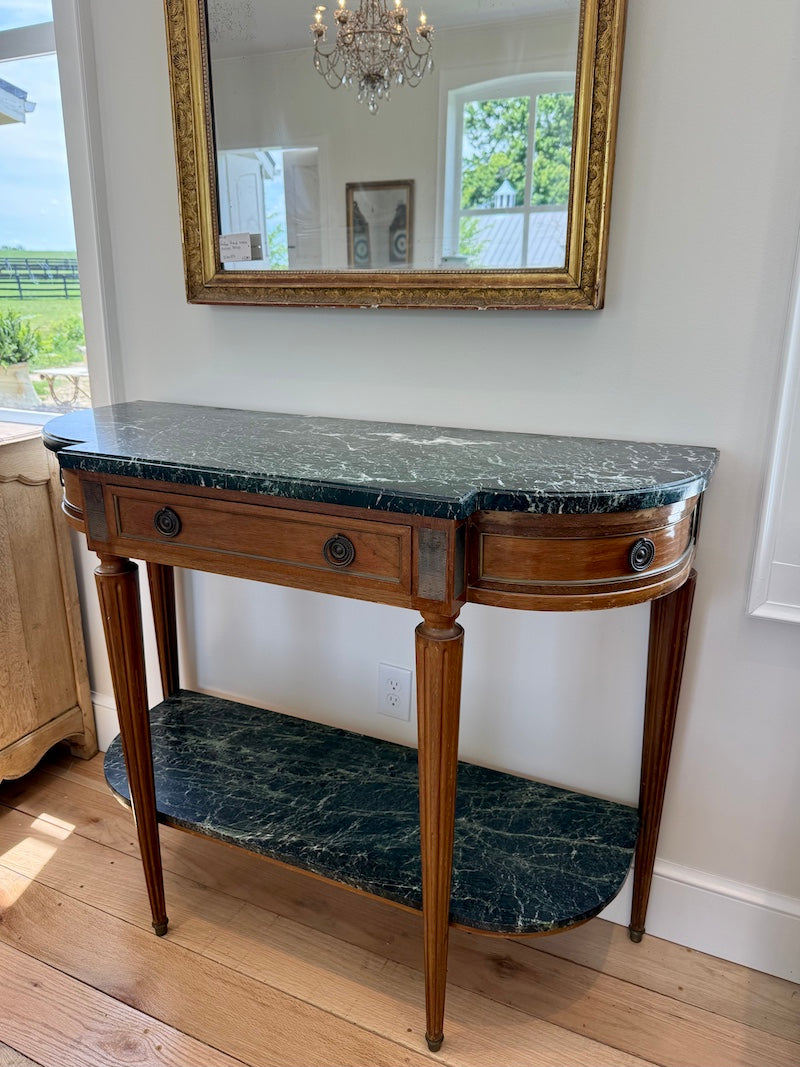 Antique French Console with Marble Top and Marble Shelf, Louis XVI Style