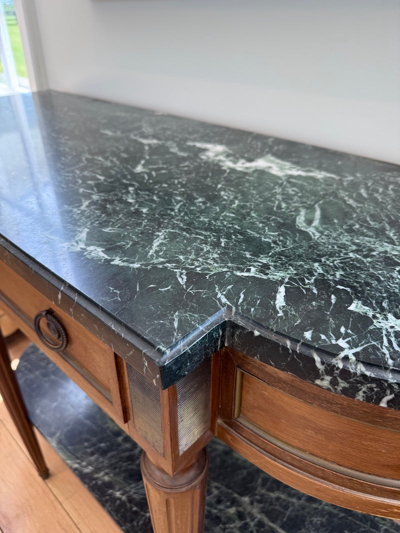 Antique French Console with Marble Top and Marble Shelf, Louis XVI Style