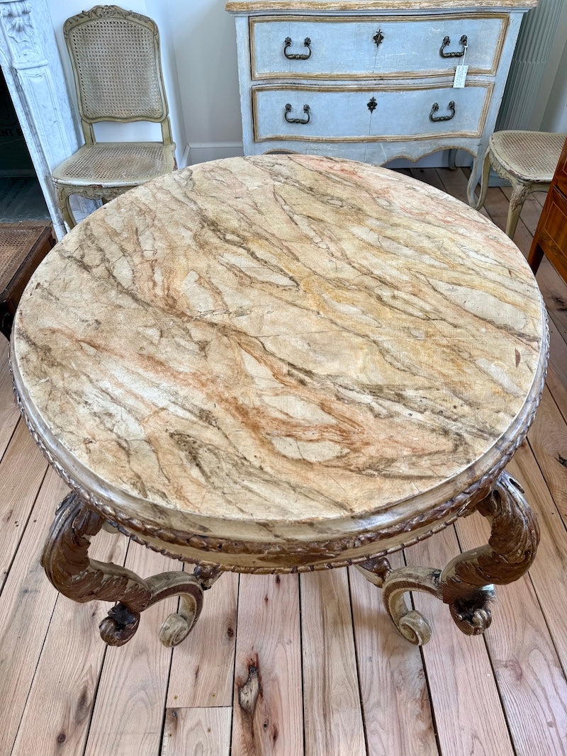 Antique Venetian Oval Table circa 1790s-1810, Faux Marble Top