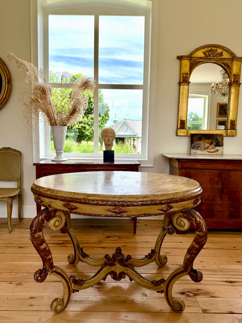 Antique Venetian Oval Table circa 1790s-1810, Faux Marble Top