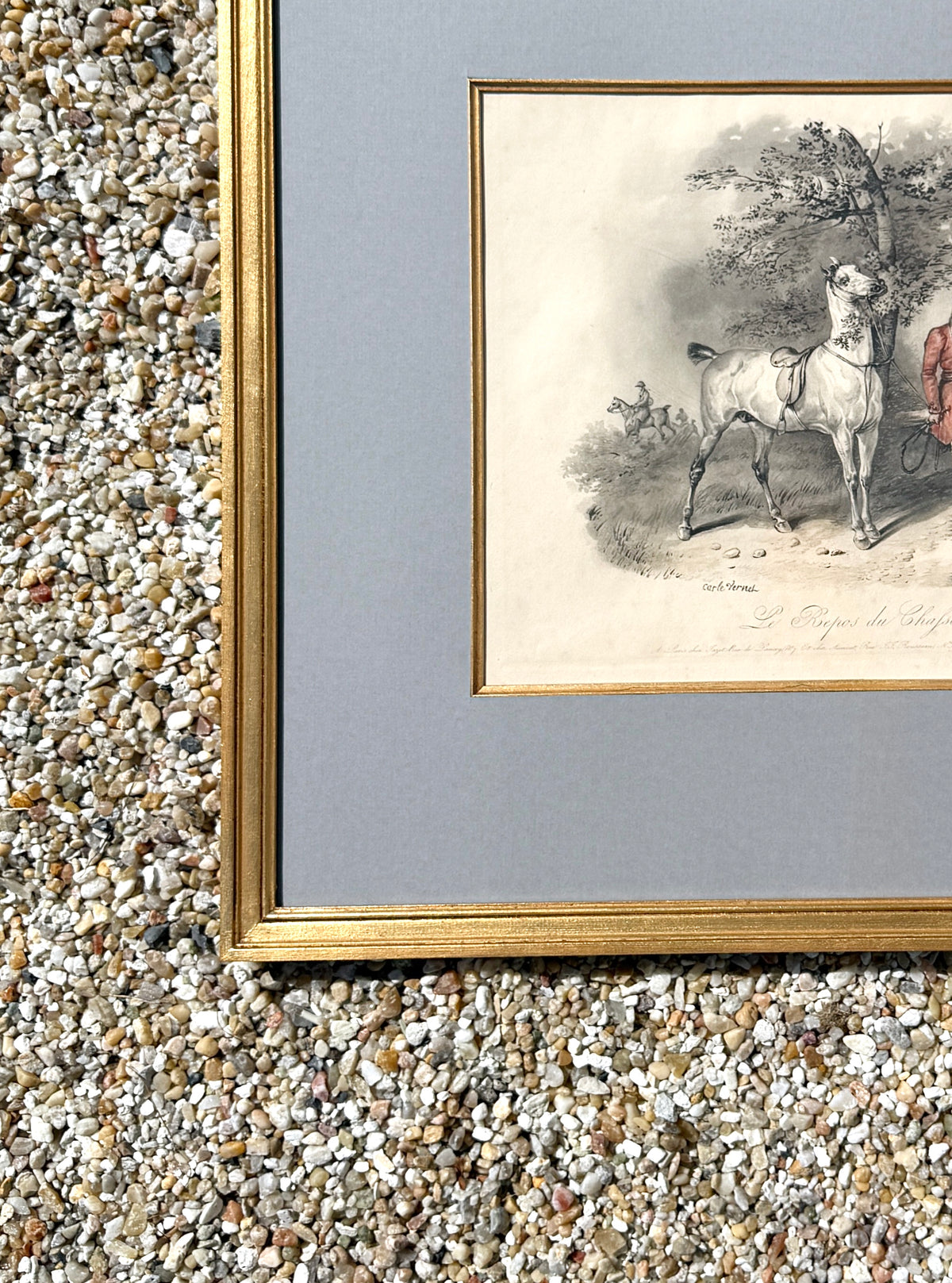 Antique 19th Century French Fox-Hunting print "Le Repos de Chafseur"