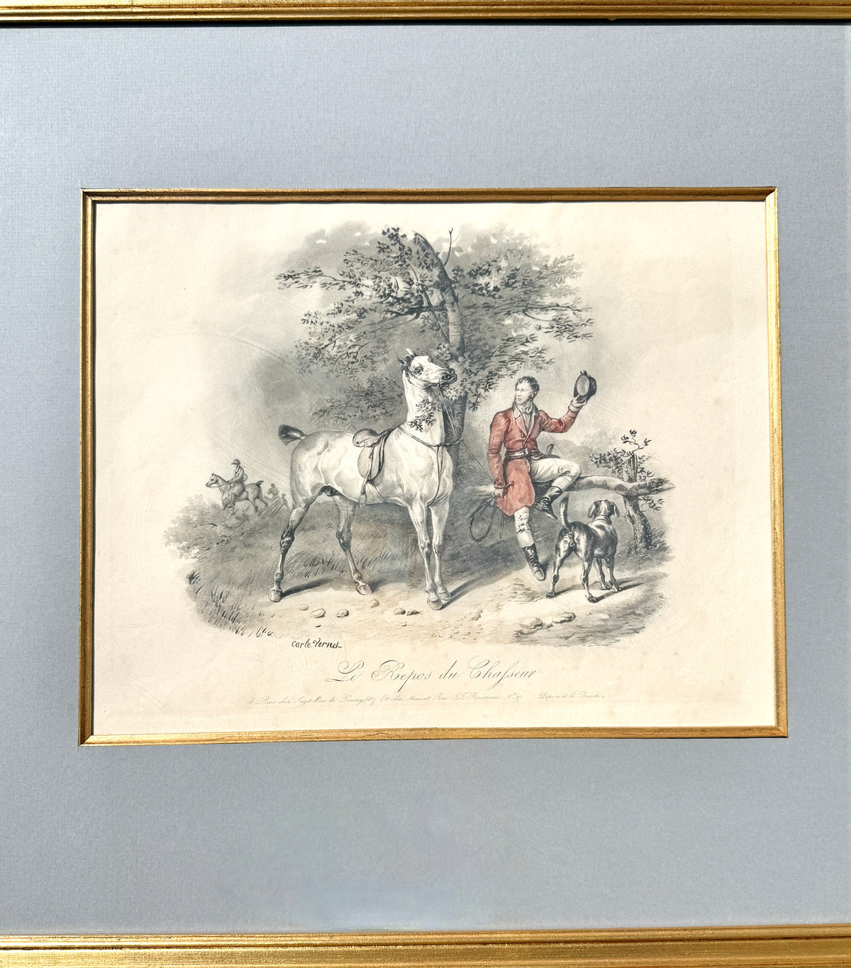 Antique 19th Century French Fox-Hunting print "Le Repos de Chafseur"