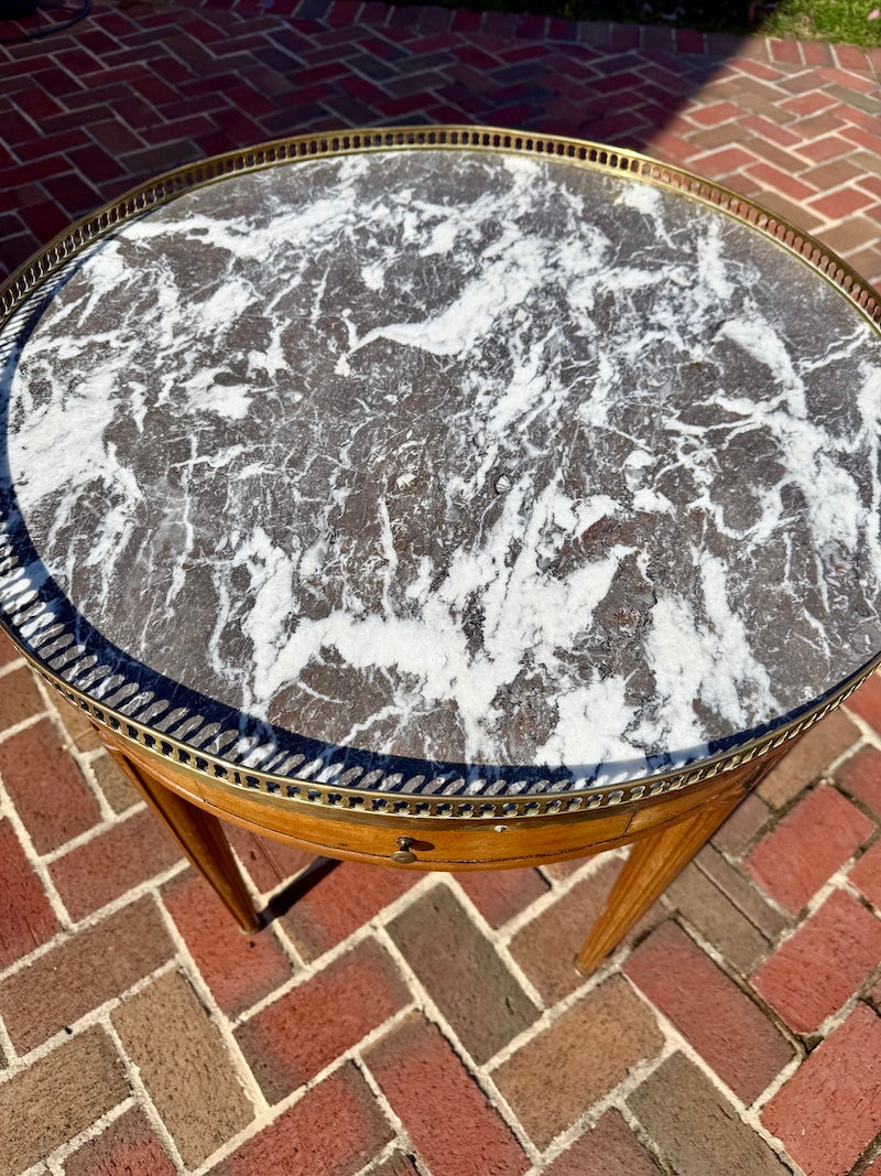 Antique French Bouillotte In Walnut with Marble Top