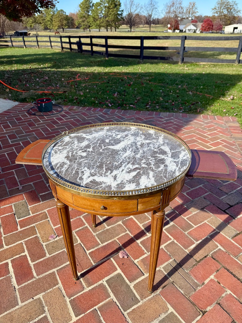 Antique French Bouillotte In Walnut with Marble Top