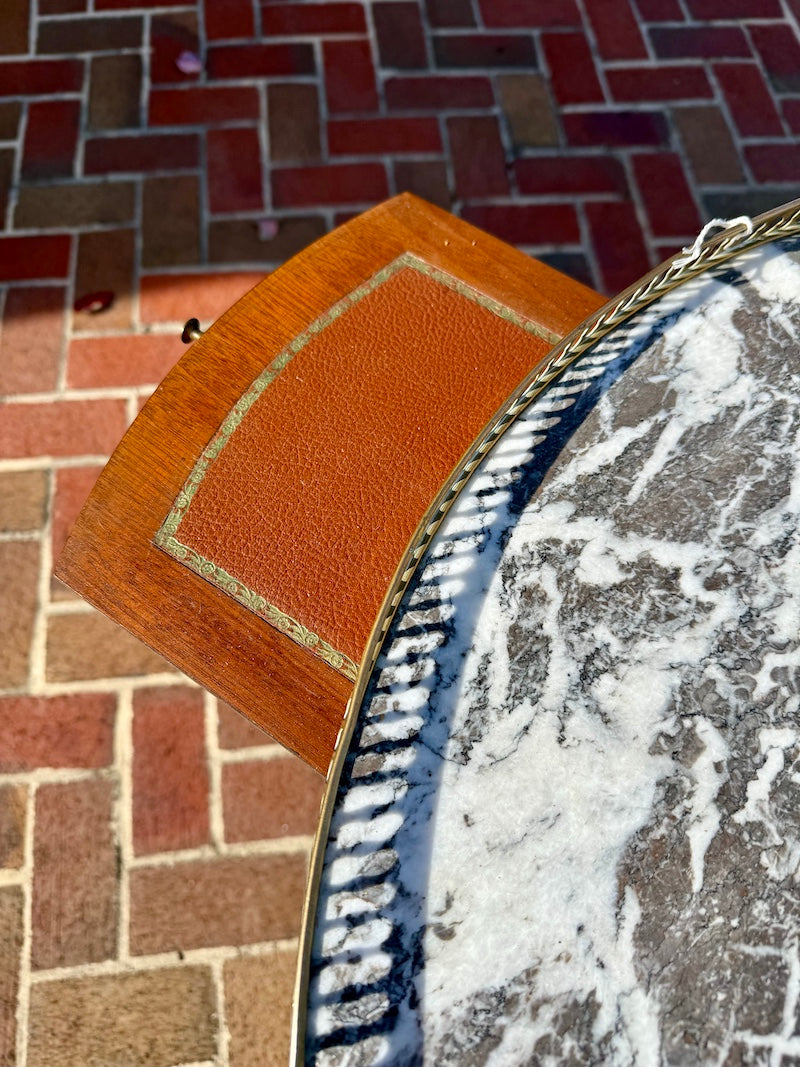 Antique French Bouillotte In Walnut with Marble Top