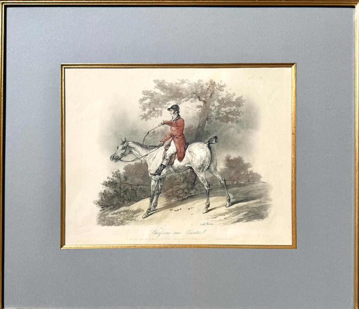 Antique 19th Century French Fox-Hunting print " Chafseur aux Ecoutel"