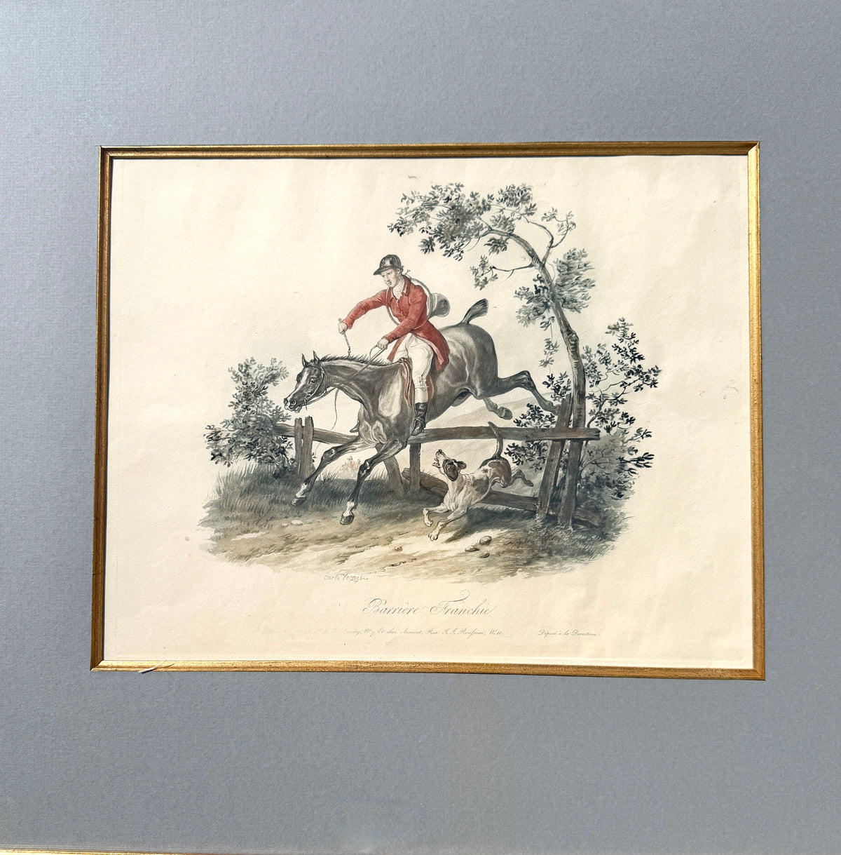 Antique 19th Century French Fox-Hunting print "Barriére Franchie"