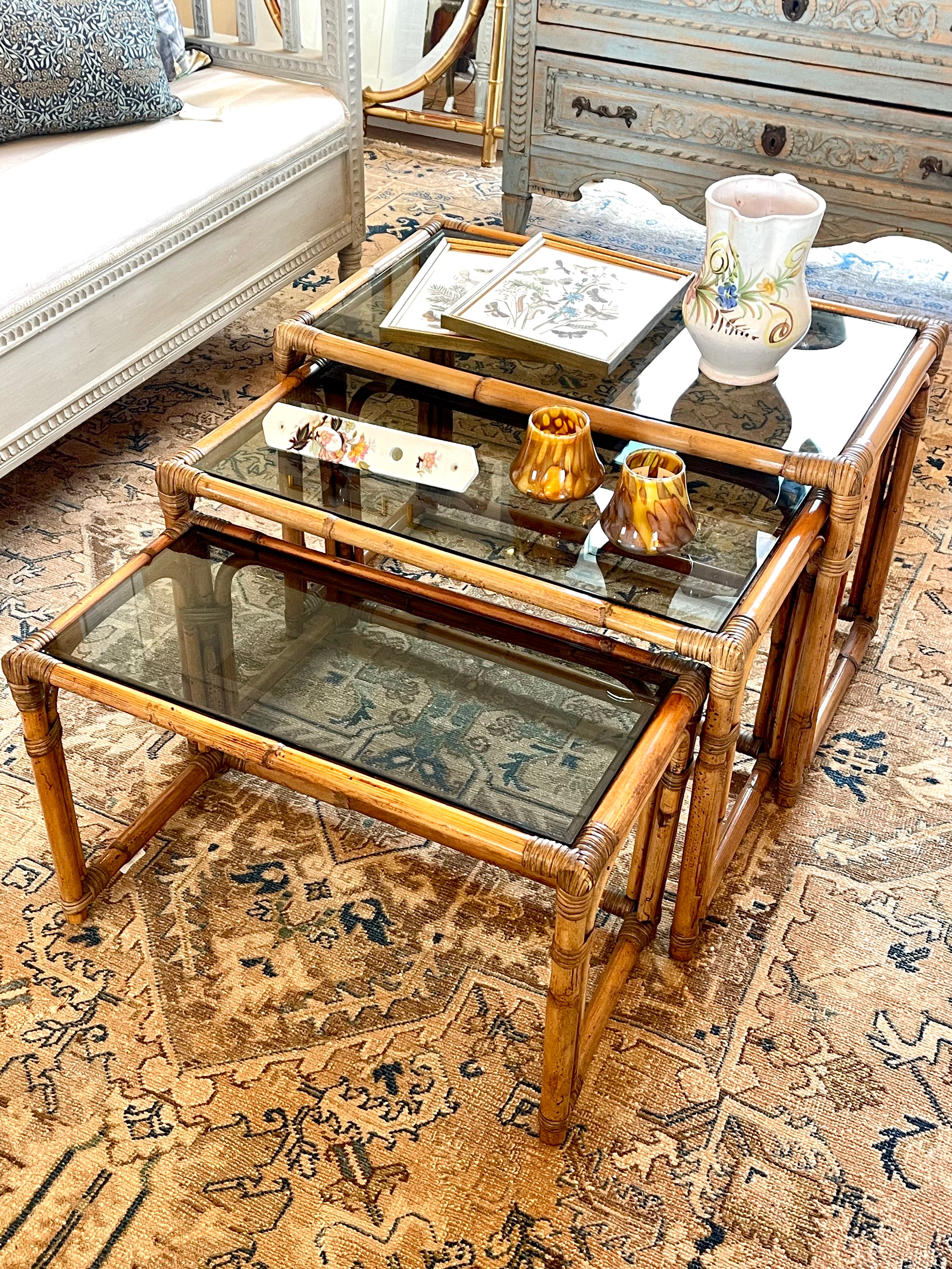 Vintage Set of Small Bamboo Tables