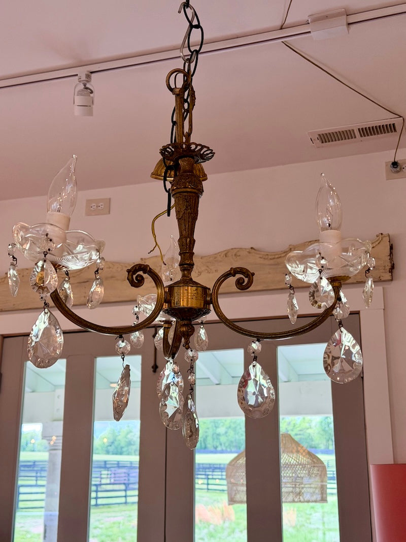 Vintage Bronze Chandelier with Crystals