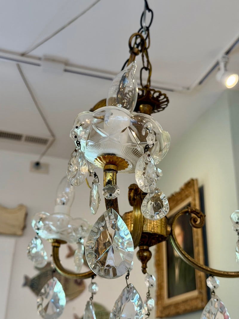 Vintage Bronze Chandelier with Crystals