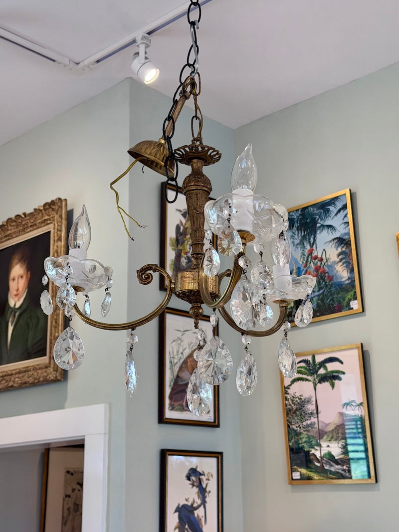 Vintage Bronze Chandelier with Crystals