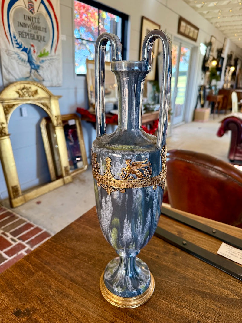 Pair of French Empire Ceramic and Bronze Vases