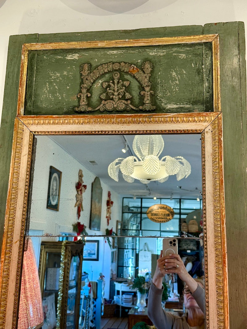 Antique French Trumeau, Green Patina