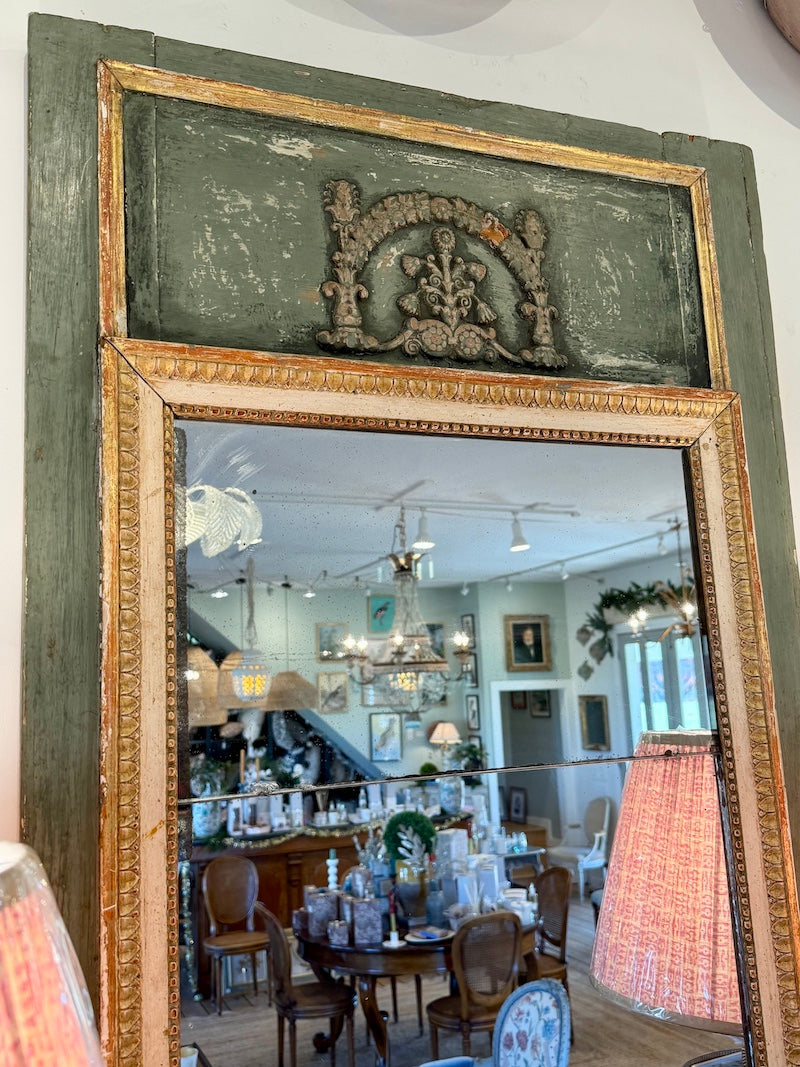Antique French Trumeau, Green Patina
