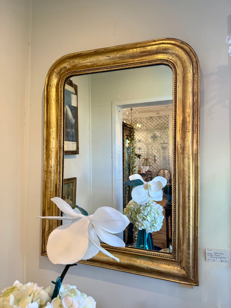 Antique French Louis Philipe Mirror, Beading on Frame