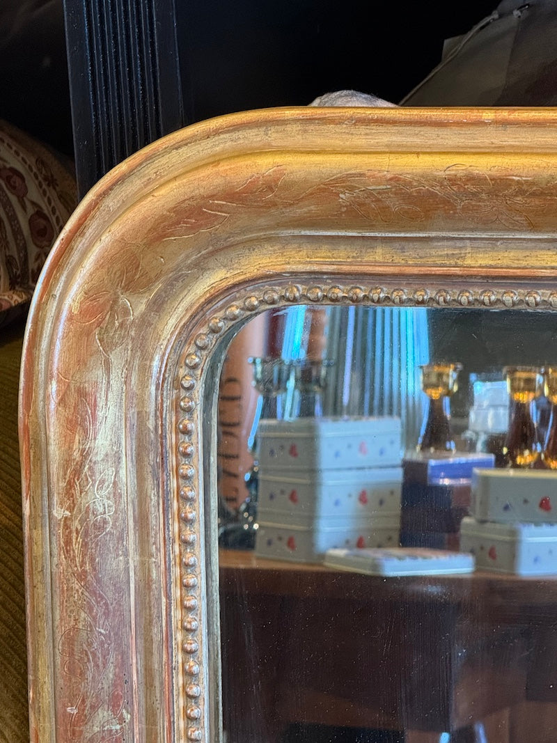 Antique French Louis Philipe Mirror with Beading on Frame