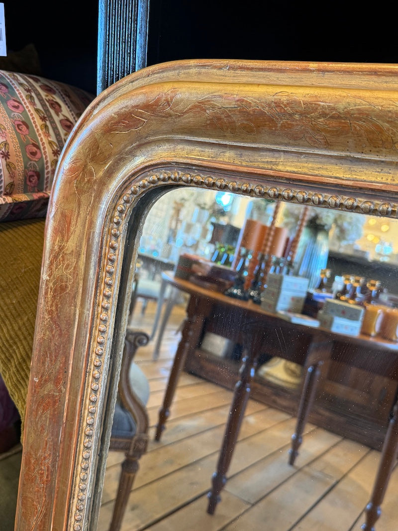 Antique French Louis Philipe Mirror with Beading on Frame