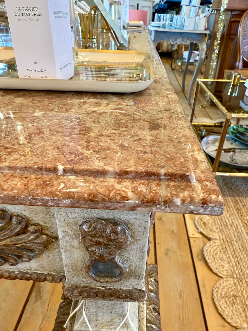 Antique Italian Tuscan Table with Marble Top