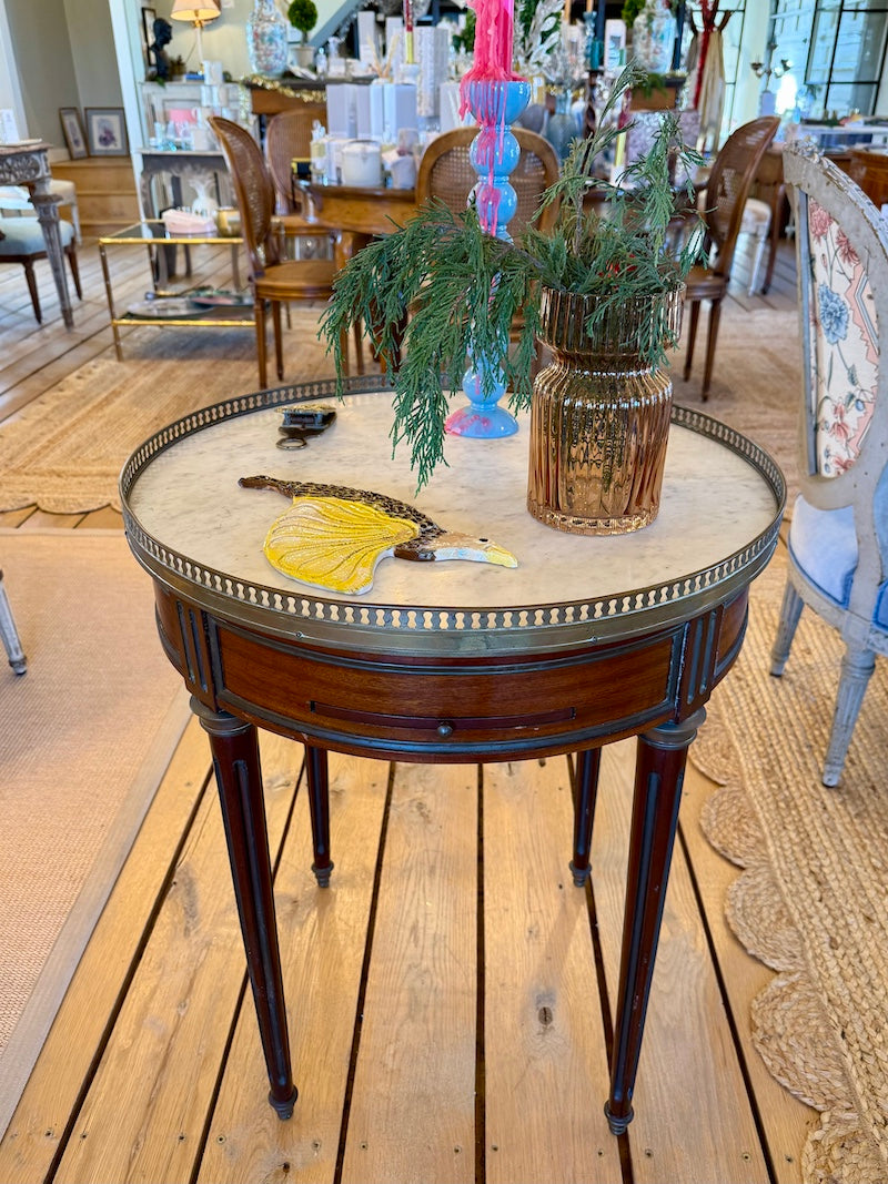 Antique French Bouillotte Table 1920s in Walnut with Marble Top