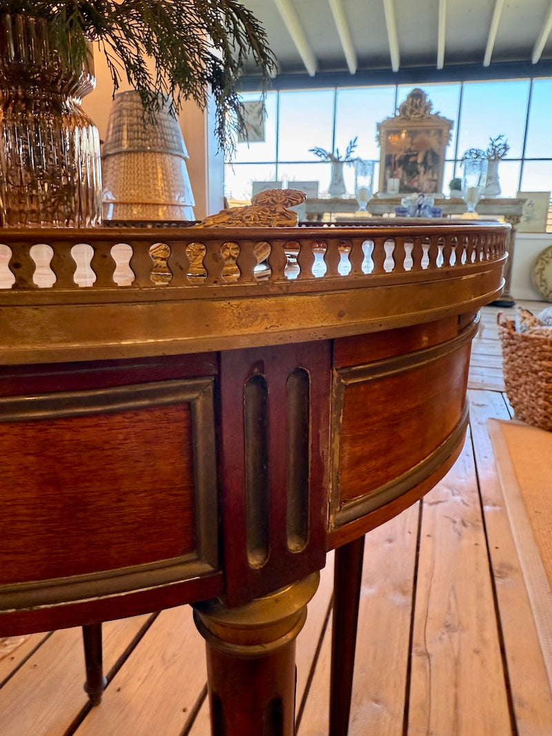 Antique French Bouillotte Table 1920s in Walnut with Marble Top