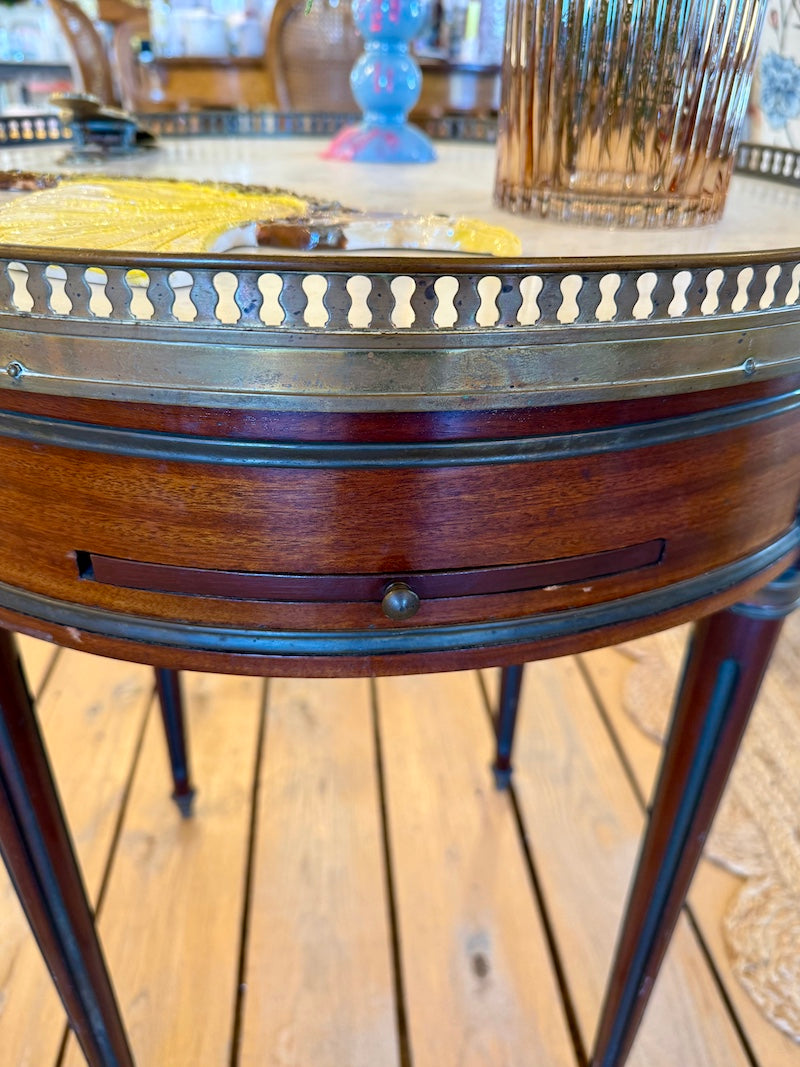 Antique French Bouillotte Table 1920s in Walnut with Marble Top