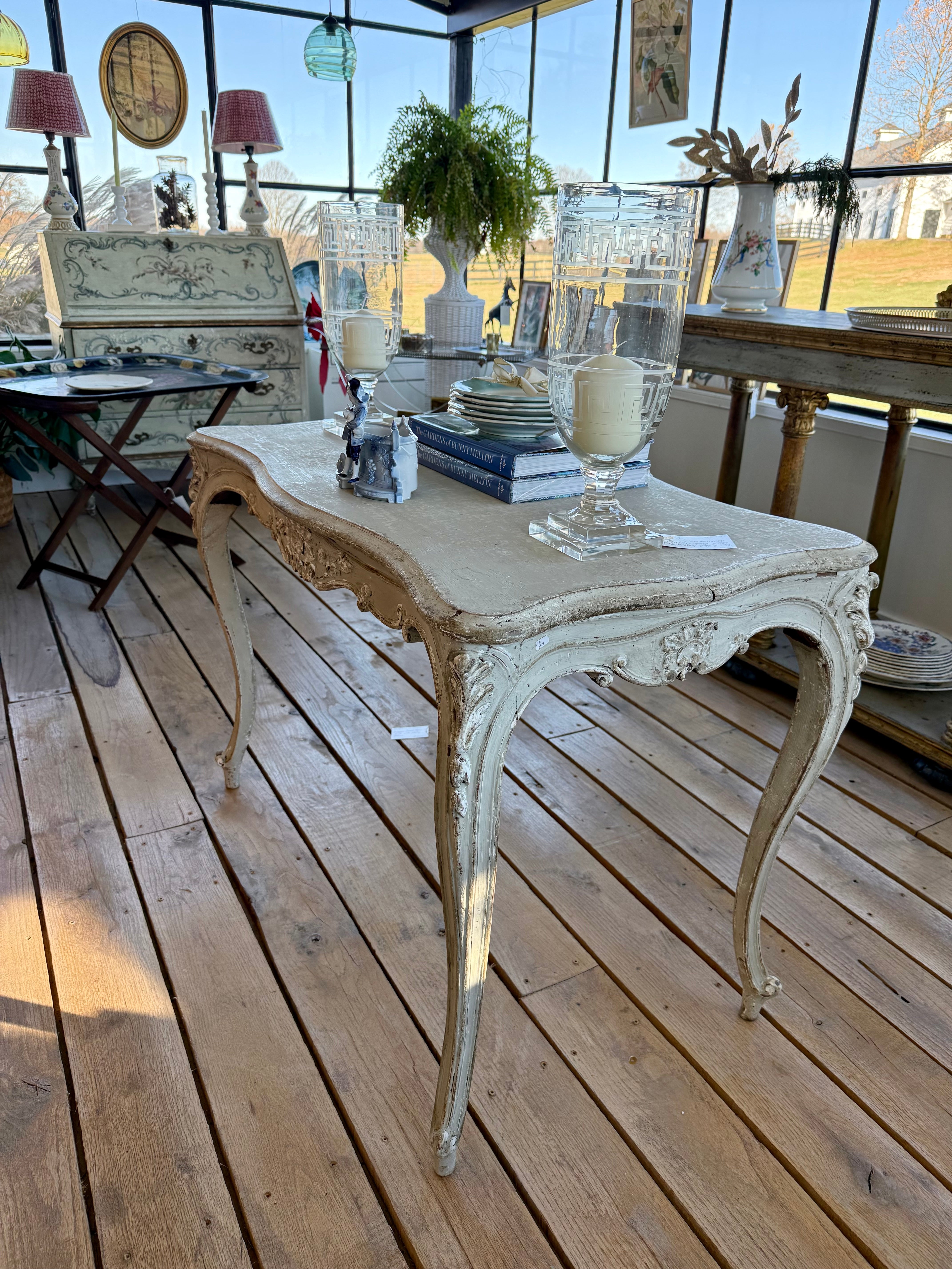 Antique French Louis XV Table with Chalky Patina